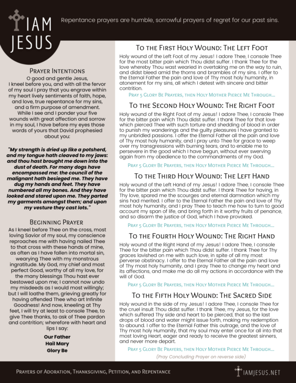 The Chaplet of the Five Holy Wounds of Jesus Prayer