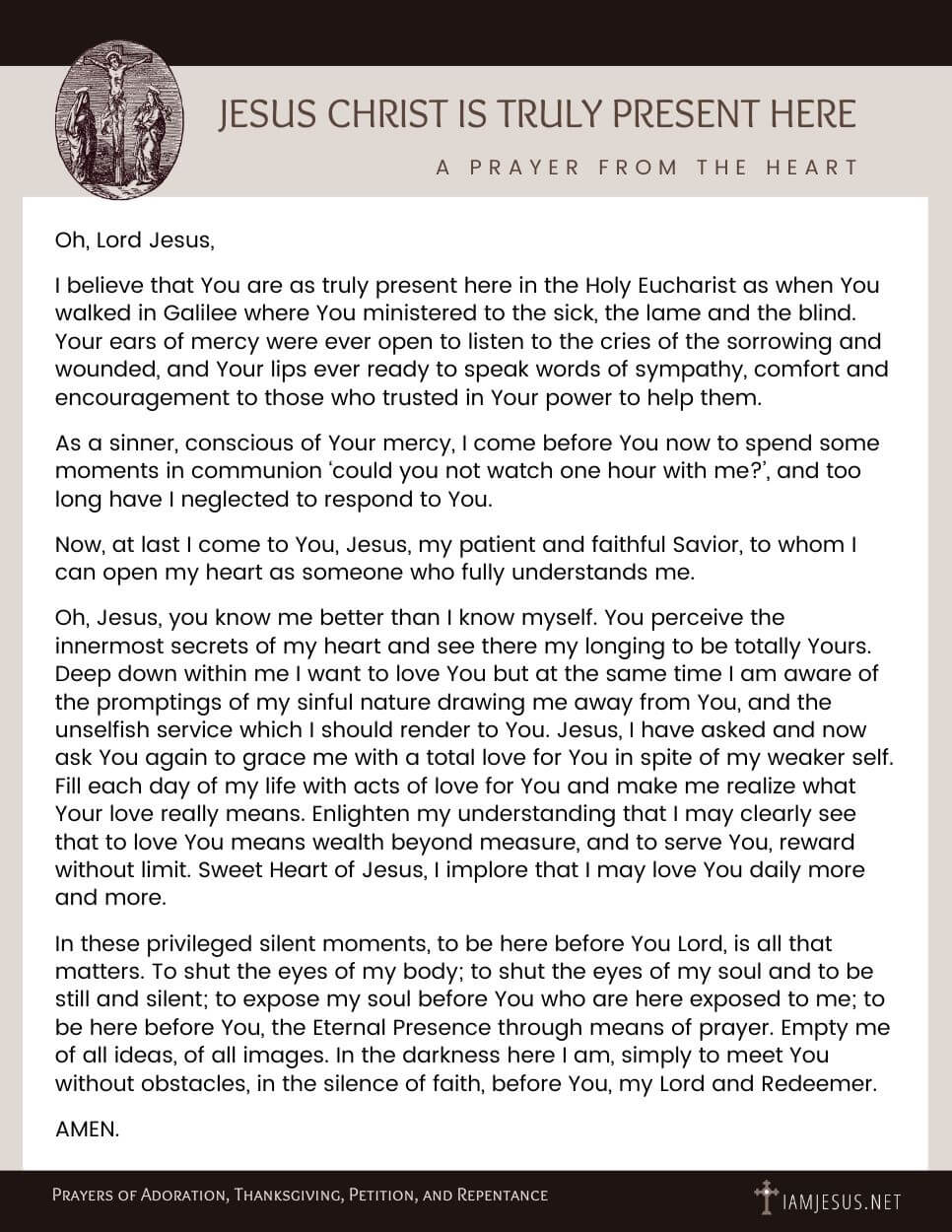 Prayer from the Heart: Jesus Christ is Truly Present Here before the Blessed Sacrament
