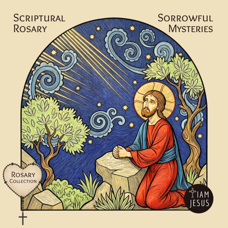 jesus in the garden of gethsemane in prayer scriptural rosary of the sorrowful mysteries