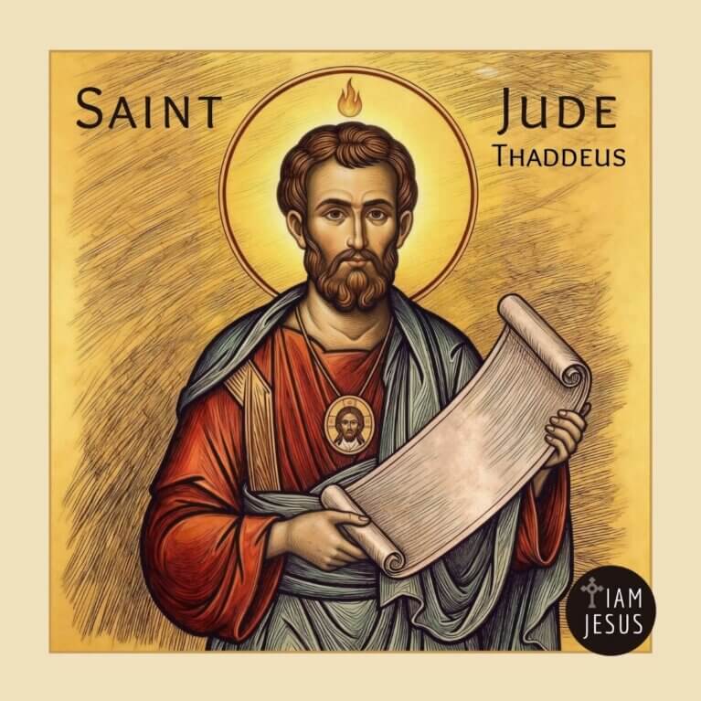 St. Jude Thaddeus icon with halo, flame, and scroll — St. Jude Novena for Hopeless and Impossible Situations